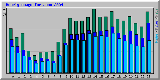 Hourly usage for June 2004